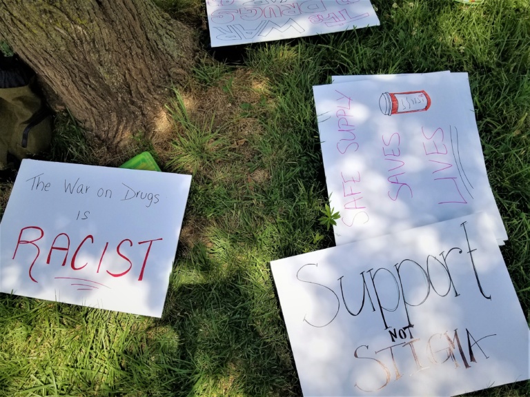 DIY signs for "Support, Don't Punish" march. 2021. Photo by Laura Sislen.