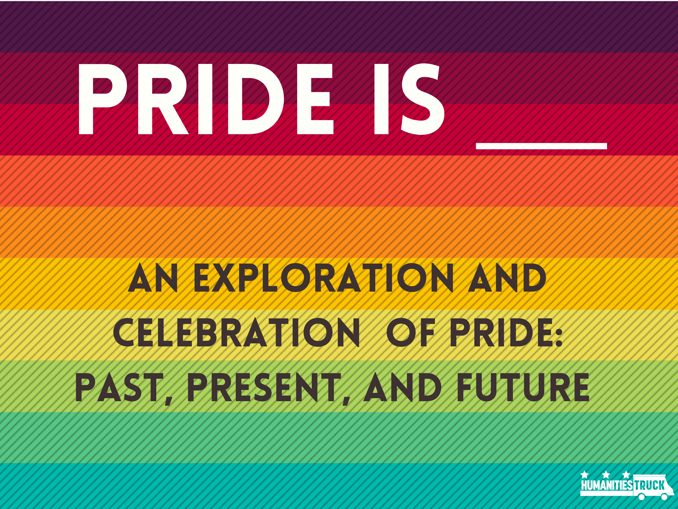 Pride Is: An Exploration and Celebration of Pride: Past, Present, and Future written over a rainbow background